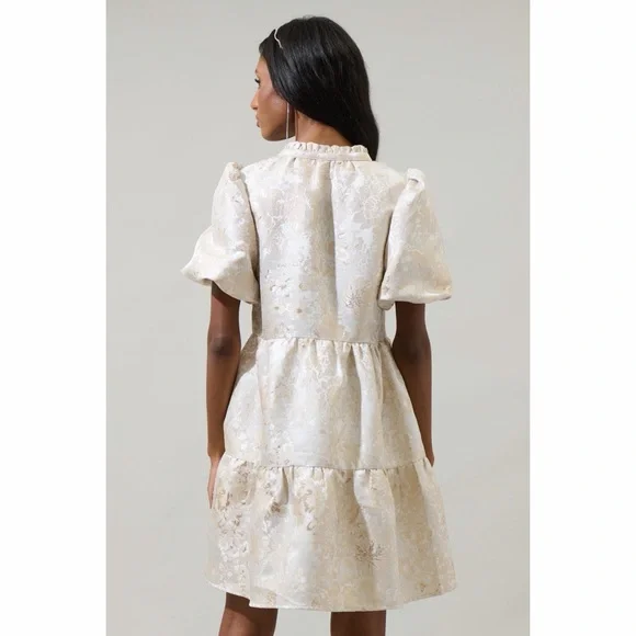 Sugarlips Ivory Puff Sleeve Mini Dress - Picture 2 of 10